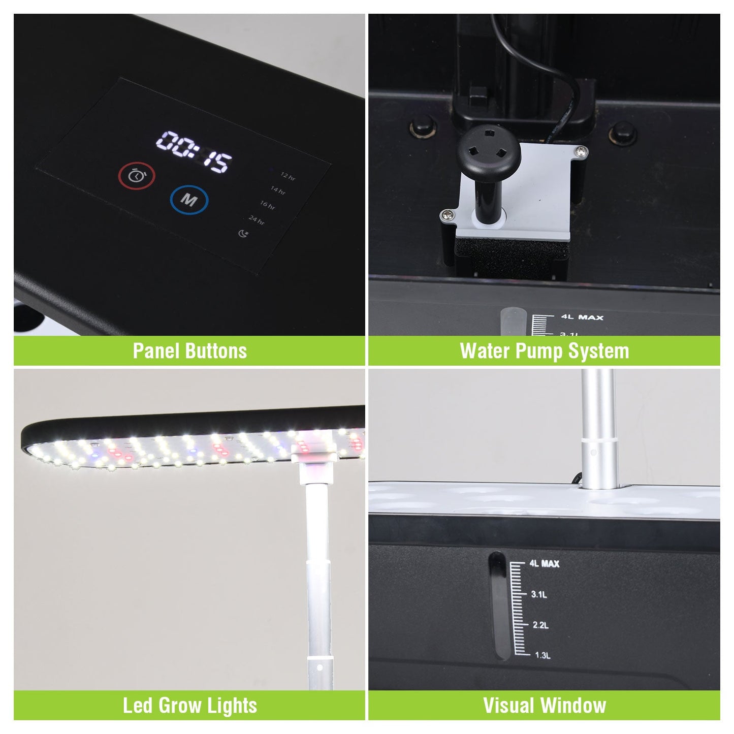 12-Pod Indoor Hydroponic Garden with LCD Screen Yieryi