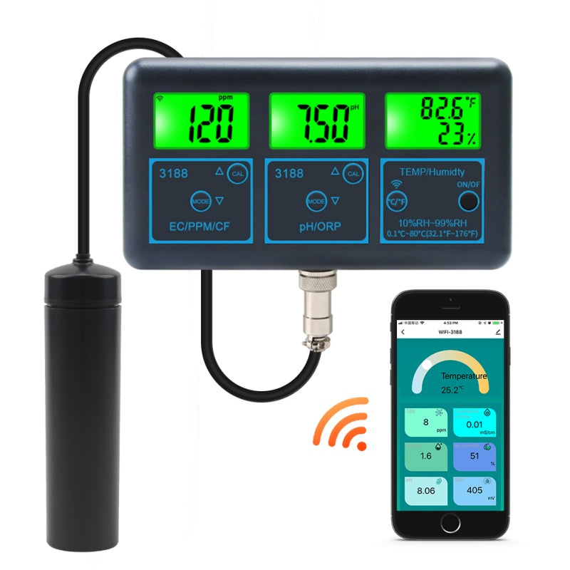 YIERYI WiFi pH Meter Temp TDS(ppm) EC ORP Water Tester Tuya APP Smart Monitor for Aquariums Hydroponics Swimming Pool Yieryi