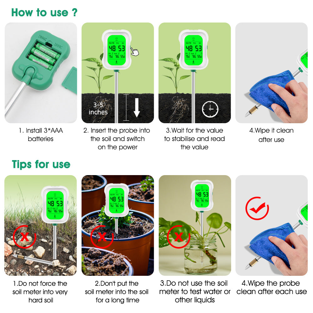 Yieryi 7-in-1 Soil Tester for Gardening & Farming | Monitor Soil pH, Moisture, Fertility, Temperature, Light & Humidity Yieryi