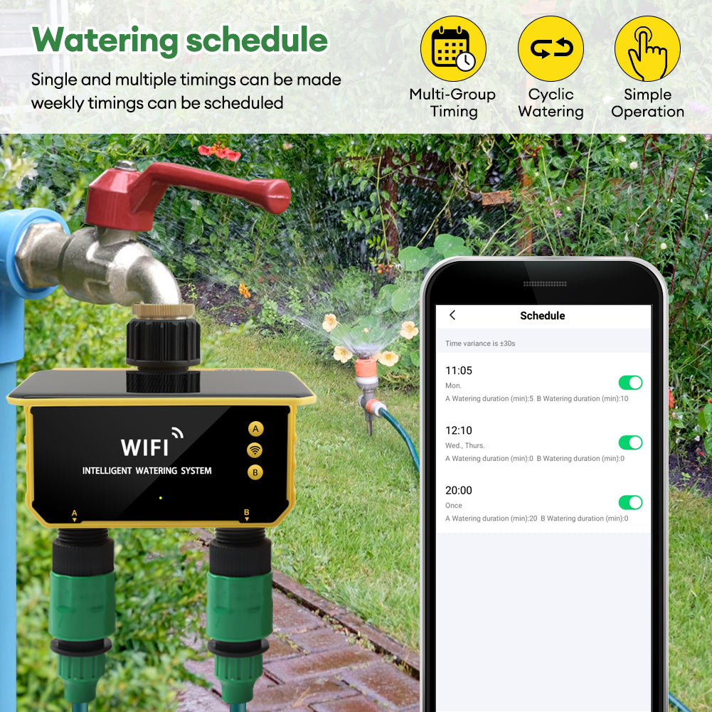 Solar Dual WiFi Water Timer with App & Rain Sensor