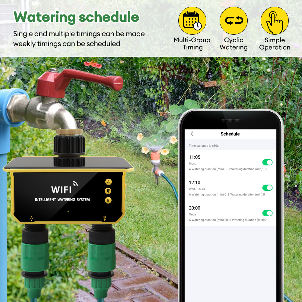 Solar Dual WiFi Water Timer with App & Rain Sensor Yieryi