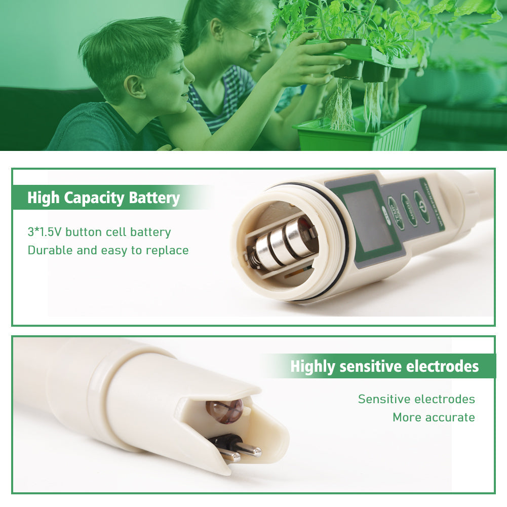 YIERYI pH Meter TDS Meter , 4 in 1 EC TDS Temp pH Tester for Hydroponics, Digital EC Meter for Nutrients Growing, Indoor Garden Yieryi