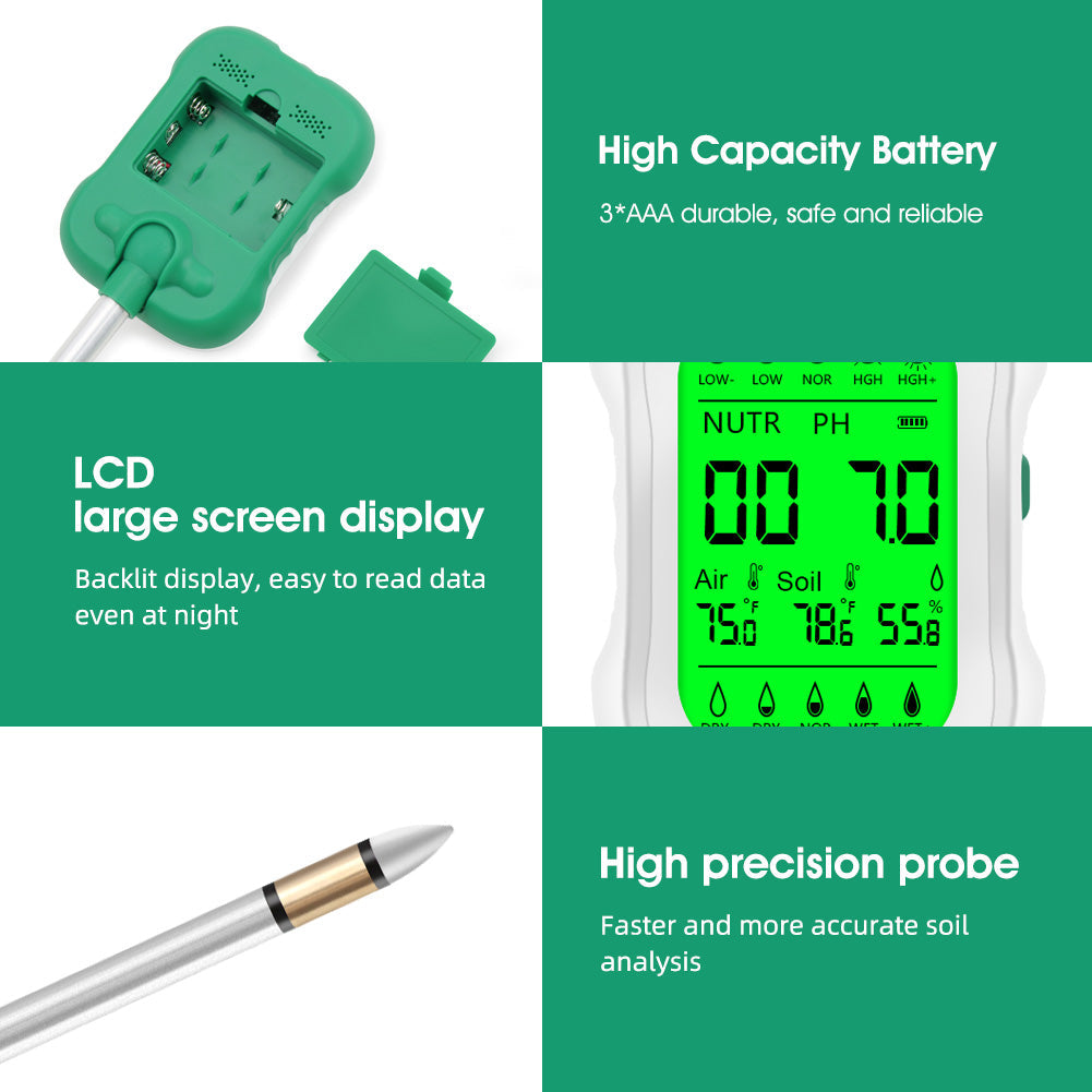 Yieryi 7-in-1 Soil Tester for Gardening & Farming | Monitor Soil pH, Moisture, Fertility, Temperature, Light & Humidity Yieryi