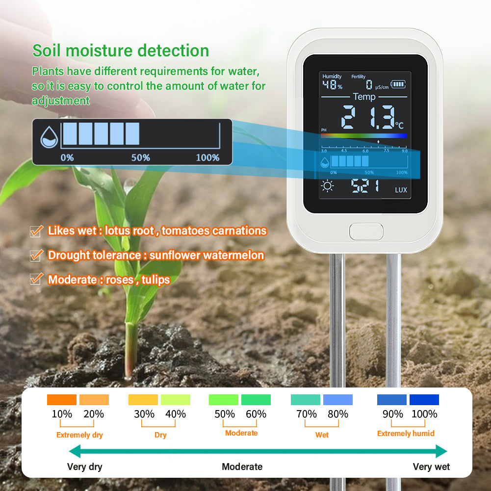 soil moisture probe for potted plants 6-in-1 Digital Soil Tester – Ultimate Smart Soil Detector for Home & Garden