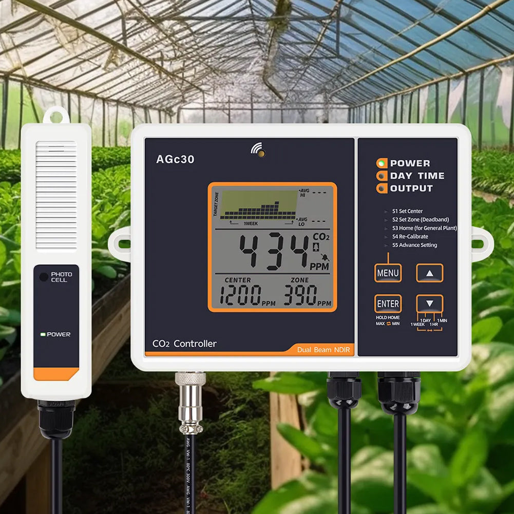 AGc30 CO2 Monitor Dual NDIR Sensor 0-5000ppm Auto Mode Day/Night for Greenhouse & Lab