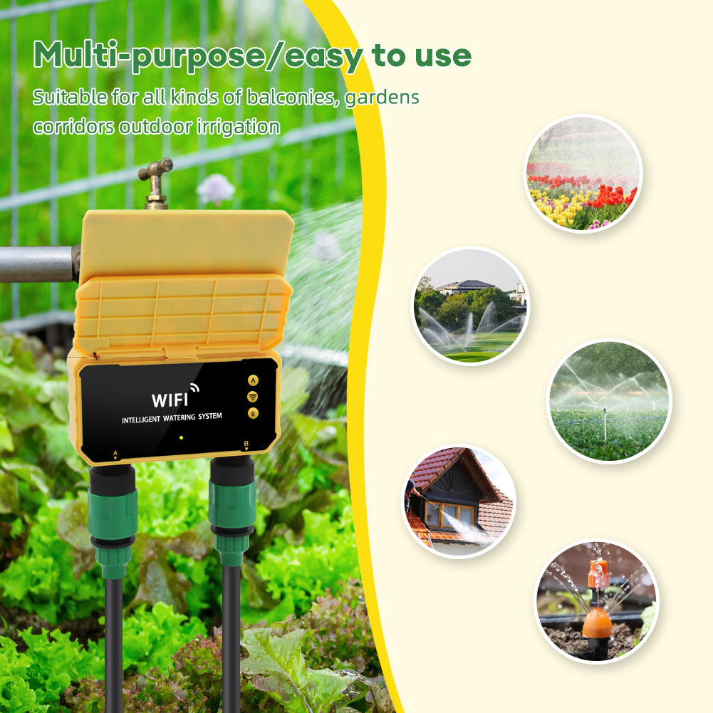 Solar Dual WiFi Water Timer with App & Rain Sensor