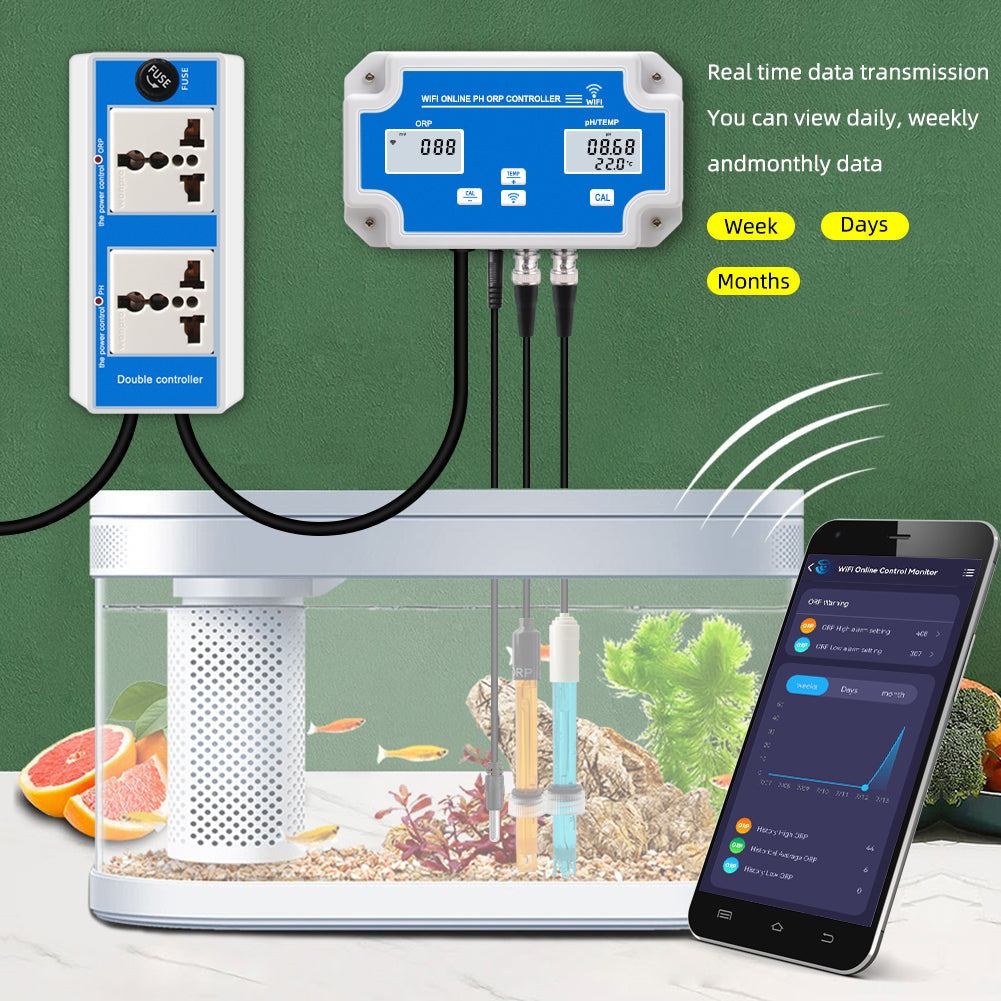 YIERYI WiFi pH Monitor, 3 in 1 pH ORP Temperature Controller Monitor, Water Quality Monitoring Tester Kit Yieryi
