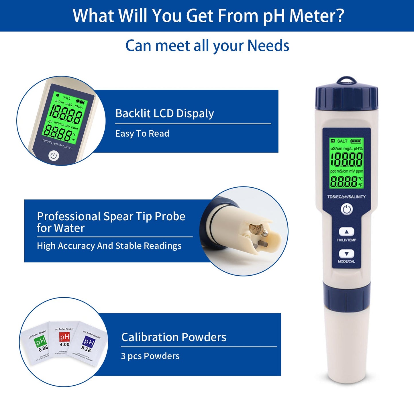 YIERYI 5-in-1 Pool Salt & pH Meter for Spas & Tubs Yieryi