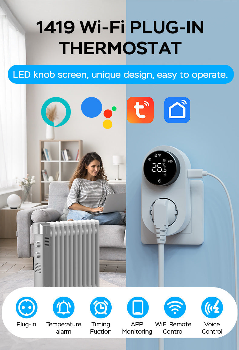 App Smart WiFi Thermostat Plug with LED Knob Screen Yieryi