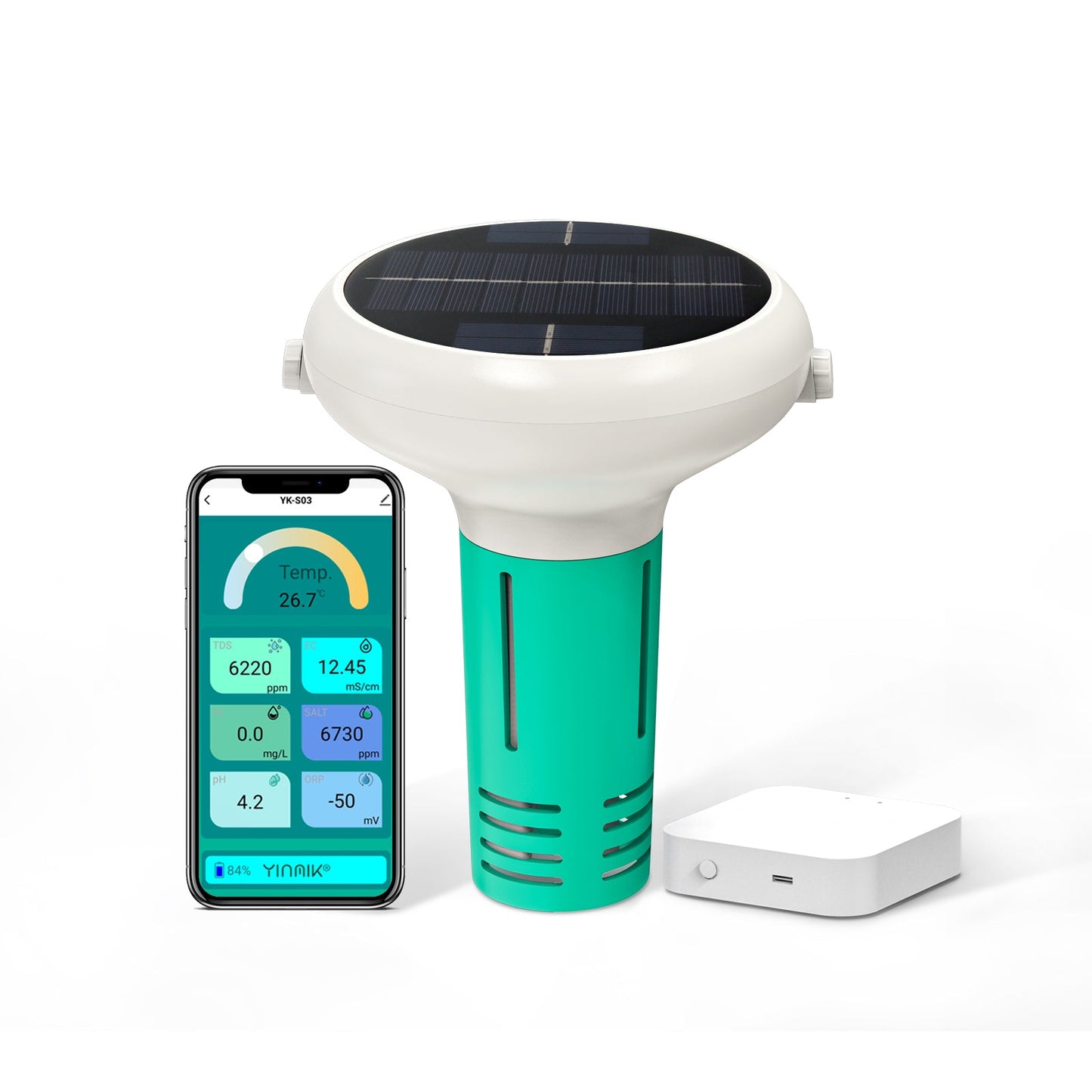 YIERYI 7-in-1 pH Meter, Pool Salt Tester, Chlorine Tester with Smart Hub, Digital Chlorine Meter for Swimming Pools Yieryi