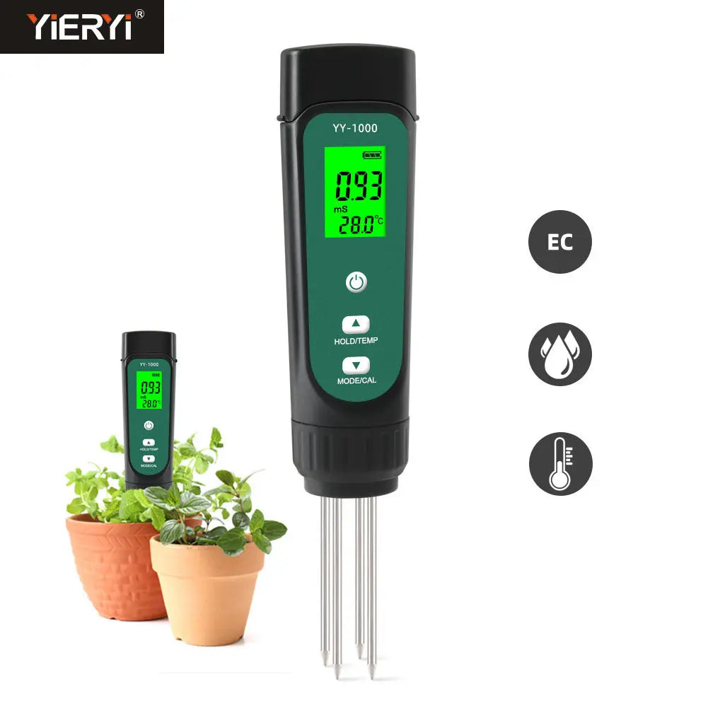 YIERYI Soil EC Meter for Soil Moisture Temperature and Conductivity Measures Yieryi