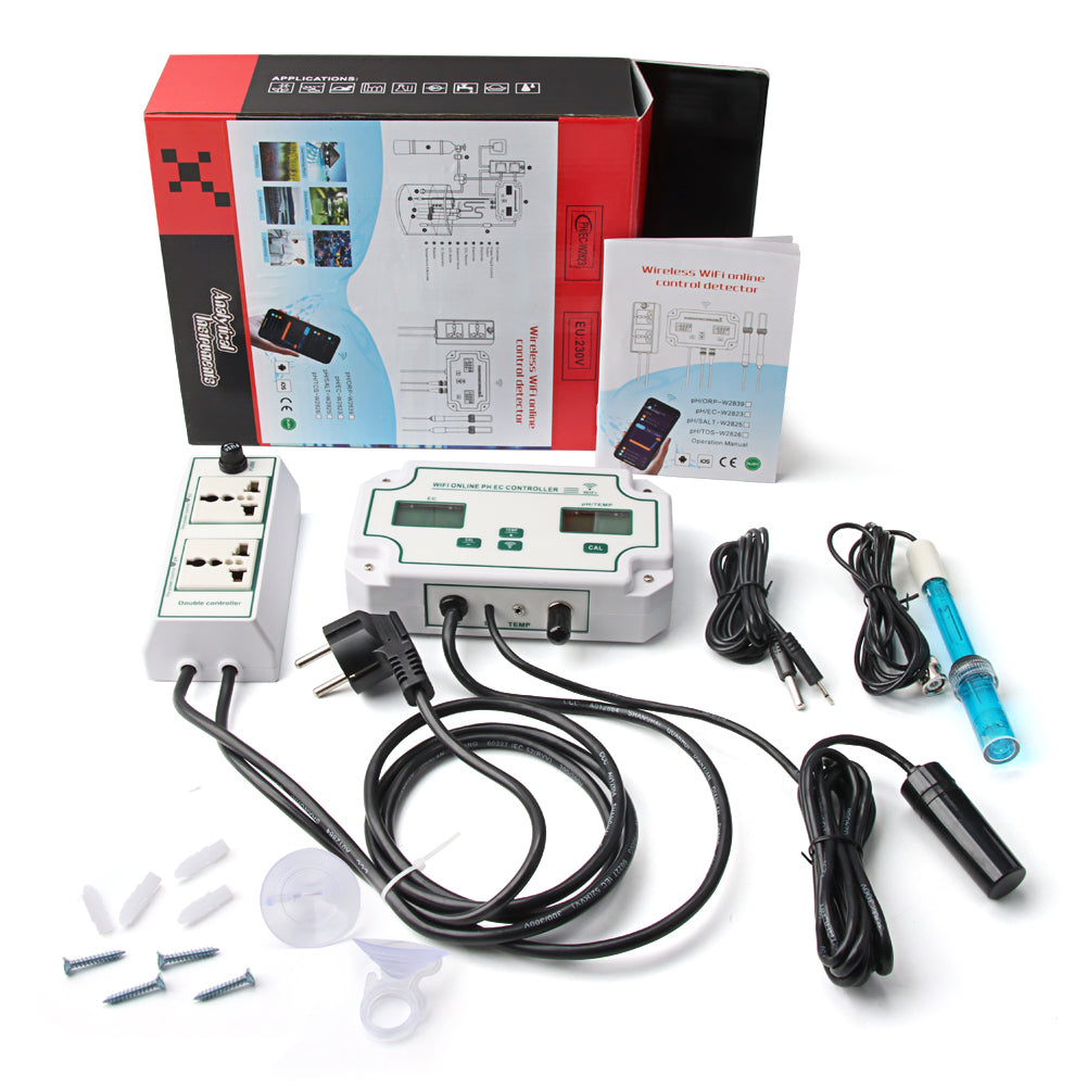 YIERYI WiFi PH EC Meter 3-in-1 Water Quality Tester Conductivity Controller for Hydroponics Aquariums Yieryi