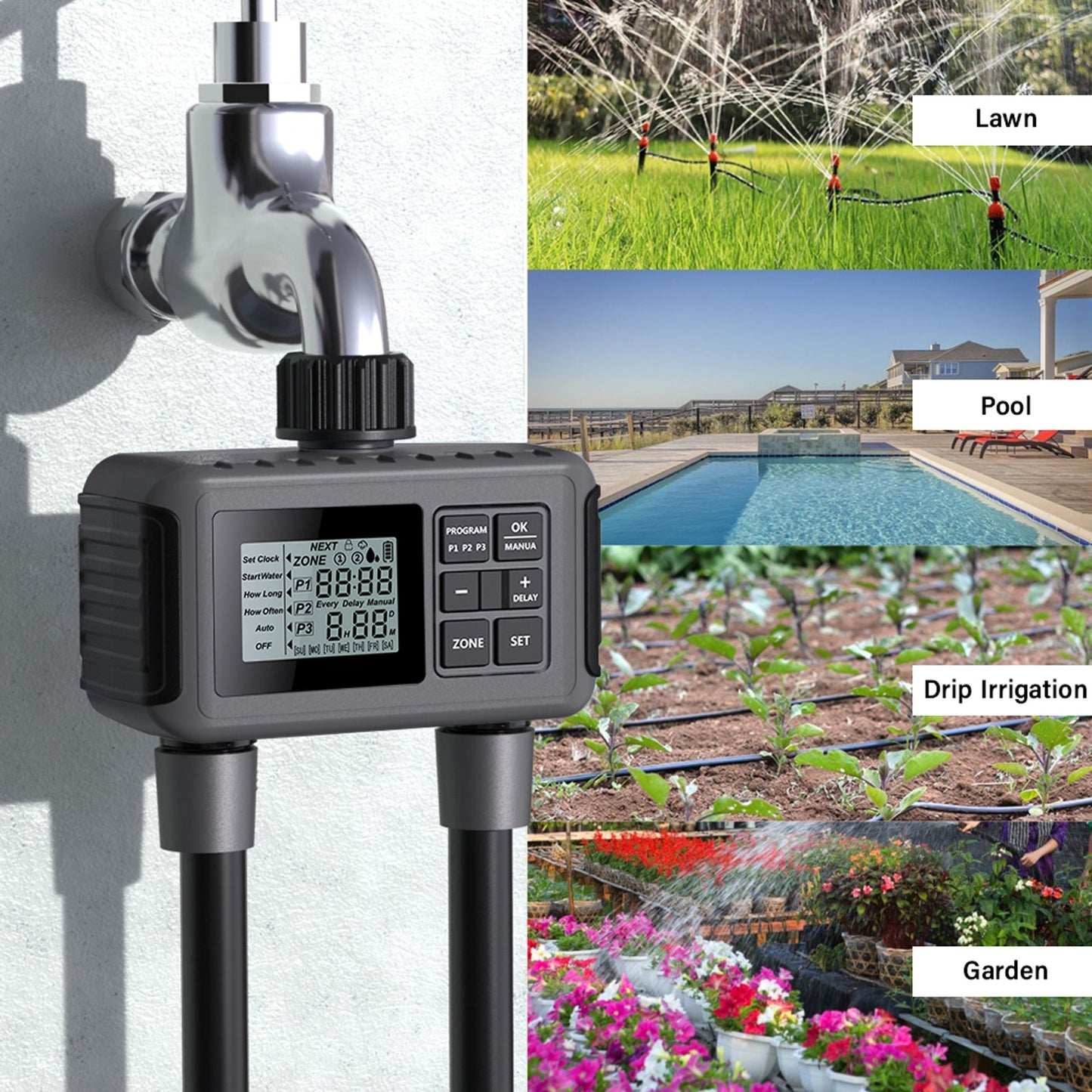 YIERYI Sprinkler Timer, Programmable Water Timer for Garden Hose, Outdoor Hose Timer for Lawns, Yard and Pool, 2 Outlet Yieryi