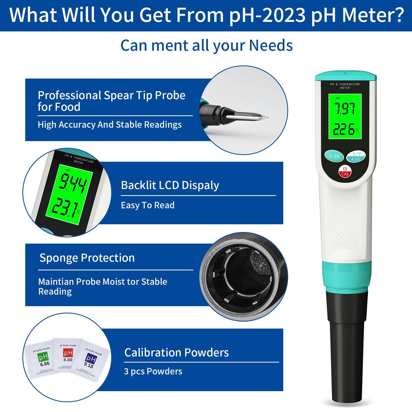YIERYI pH Meter with ATC Food pH Tester, for Sourdough, Meat, Bread, Cheese, Soft Soil, Water Yieryi
