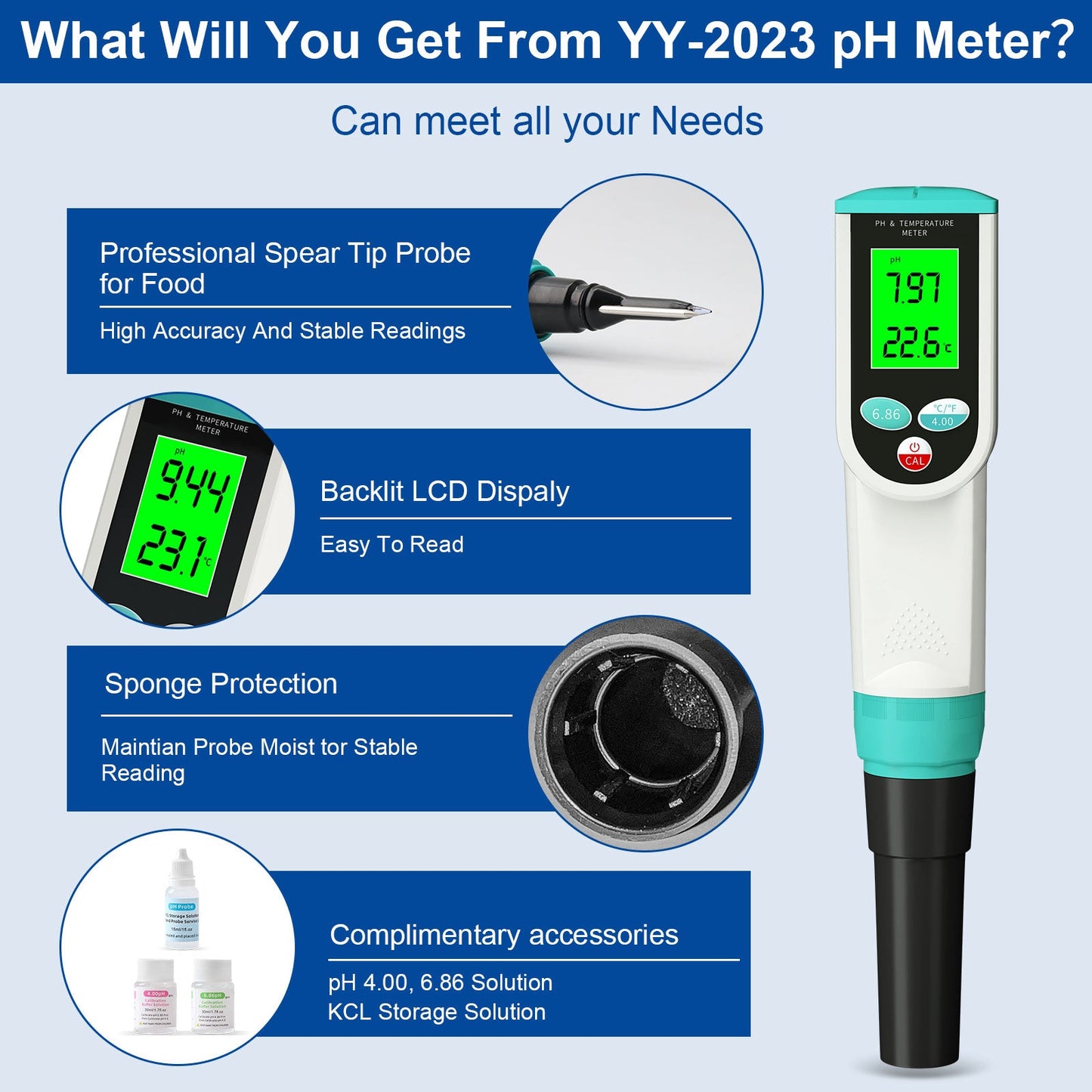 YIERYI pH Tester for Food, Digital pH Meter for Food, Food pH Tester for Sourdough, Meat, Bread, Canning, Cheese, Water Yieryi