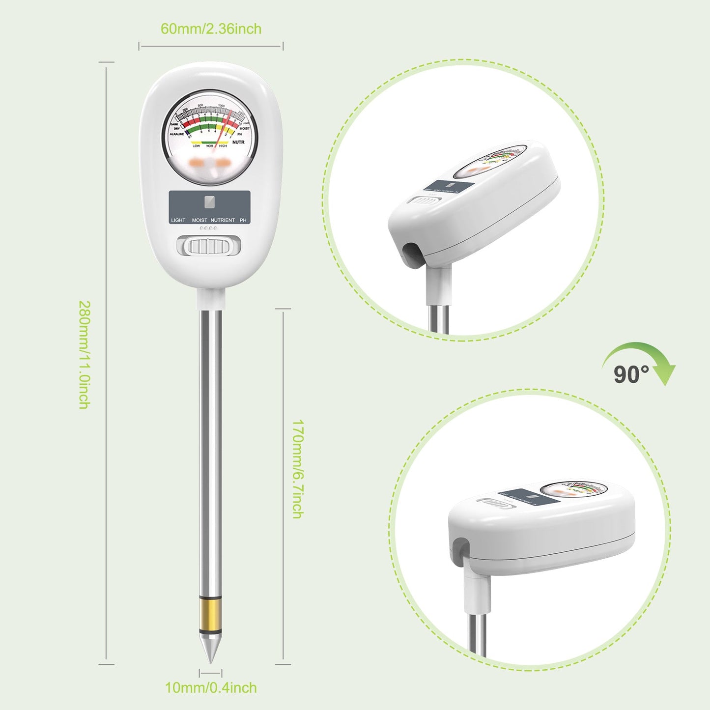 YIERYI 4 in 1 Soil pH Meter, Soil Moisture Meter, Soil Tester for Moisture, Light, Nutrients, pH, Soil Meter Kit Great for Garden, Lawn, Farm Yieryi