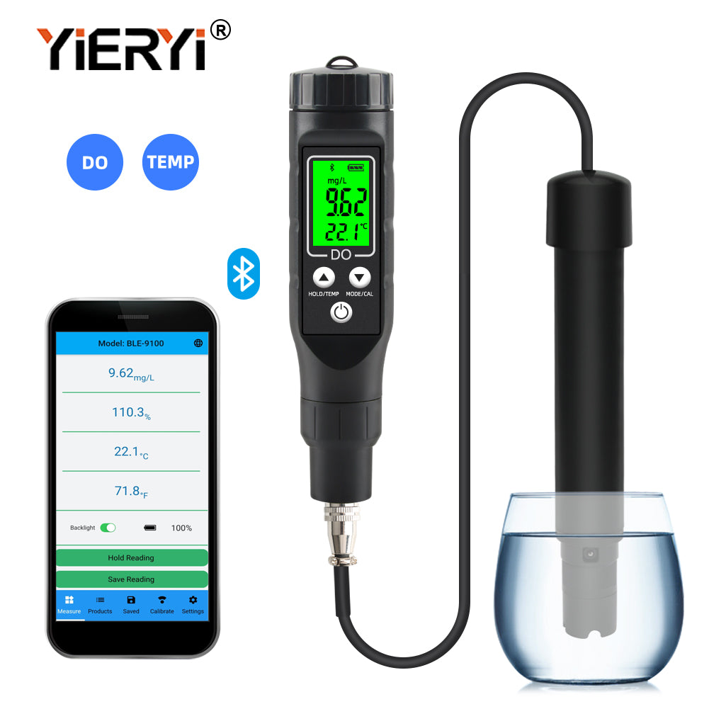 YIERYI Smart Bluetooth Dissolved Oxygen Meter,  0.0-30.0mg/L 0.0-300% Dissolved Oxygen Detector Yieryi