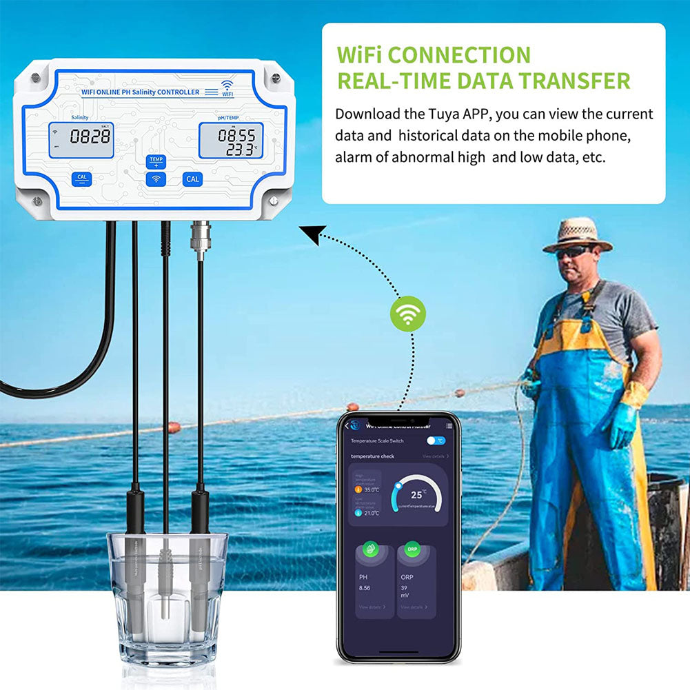 YIERYI Smart pH Meter, Seawater Salinity Tester, pH/Salt/Temp Tester for Fish Tank Aquariums Aquaculture Yieryi