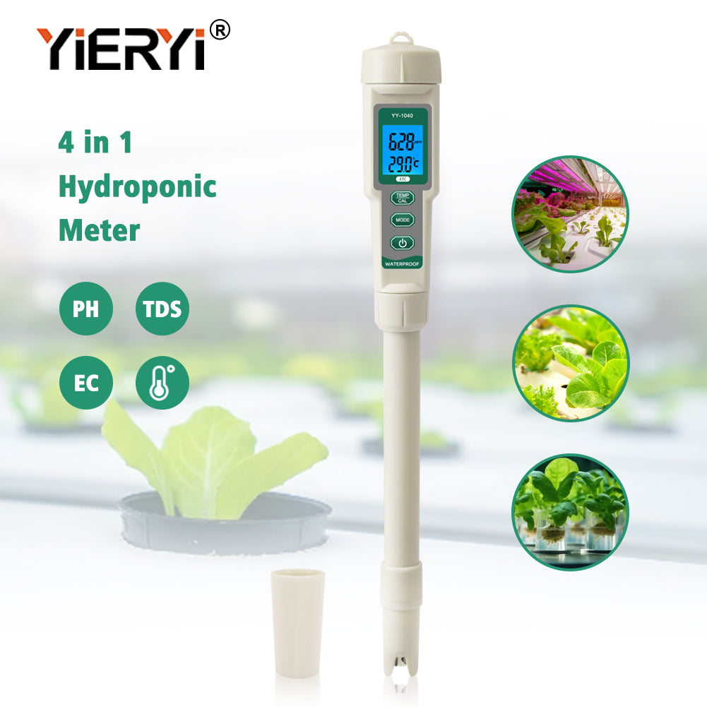 YIERYI pH Meter TDS Meter , 4 in 1 EC TDS Temp pH Tester for Hydroponics, Digital EC Meter for Nutrients Growing, Indoor Garden Yieryi