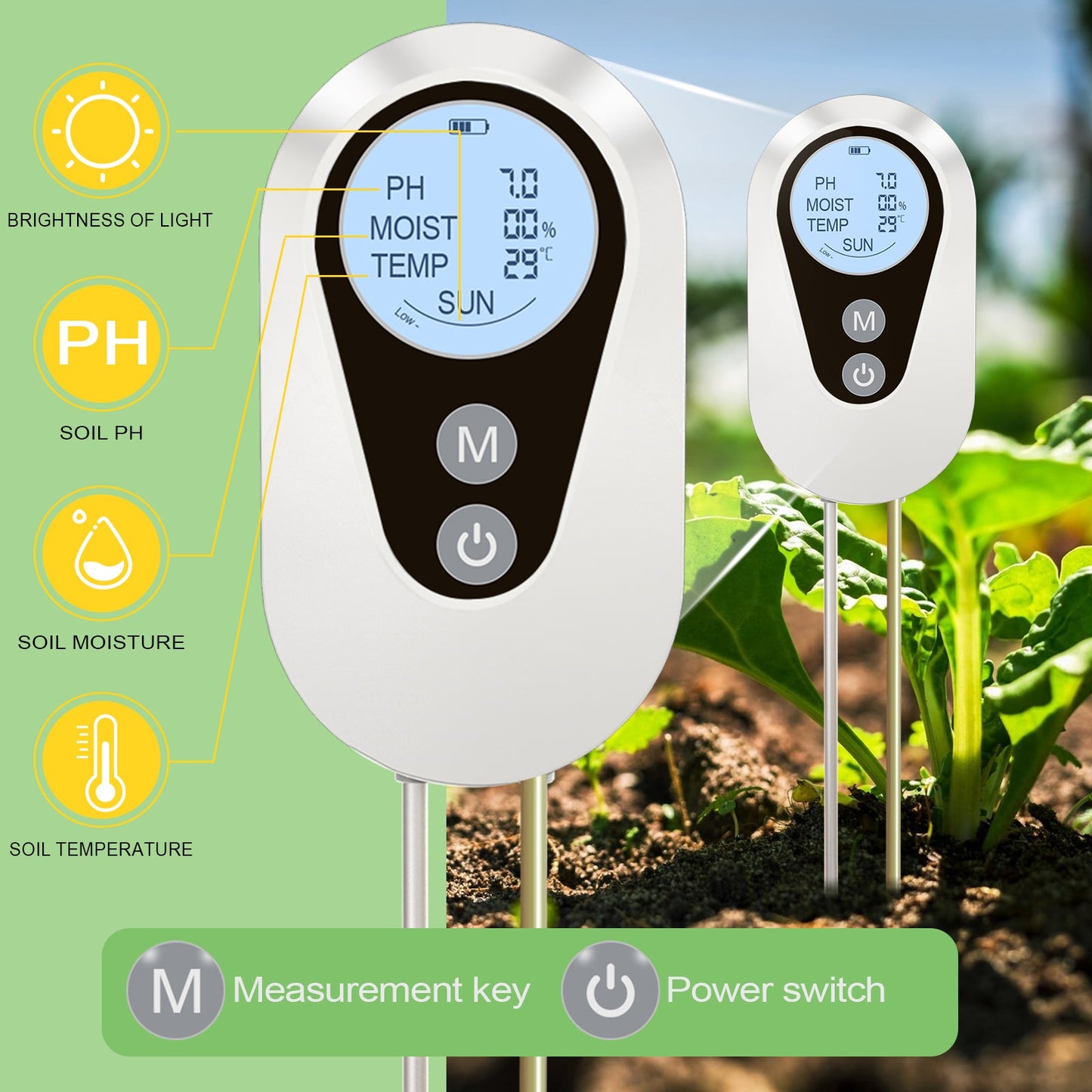 Digital Soil Tester 3-in-1 pH, Moisture & Temperature Meter Yieryi