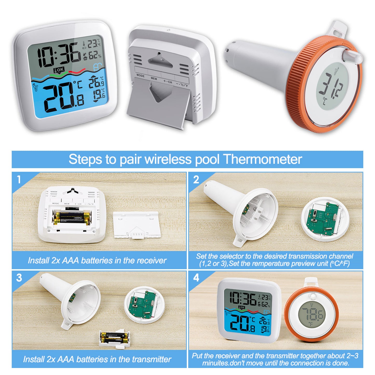Wireless Pool Thermometer with LCD Display 200ft Range
