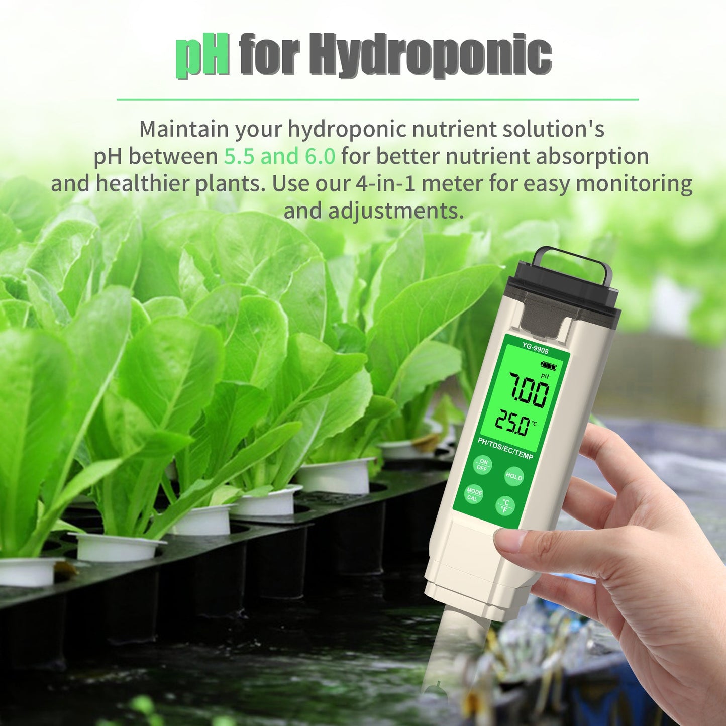 YiERYi YG-9908 4-in-1 Water Tester – pH, EC, TDS, Temp Yieryi