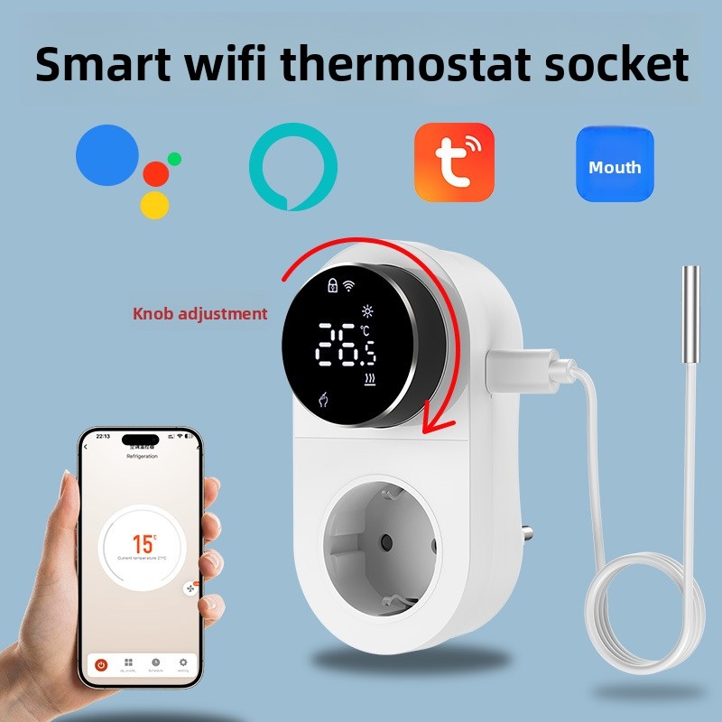 App Smart WiFi Thermostat Plug with LED Knob Screen Yieryi