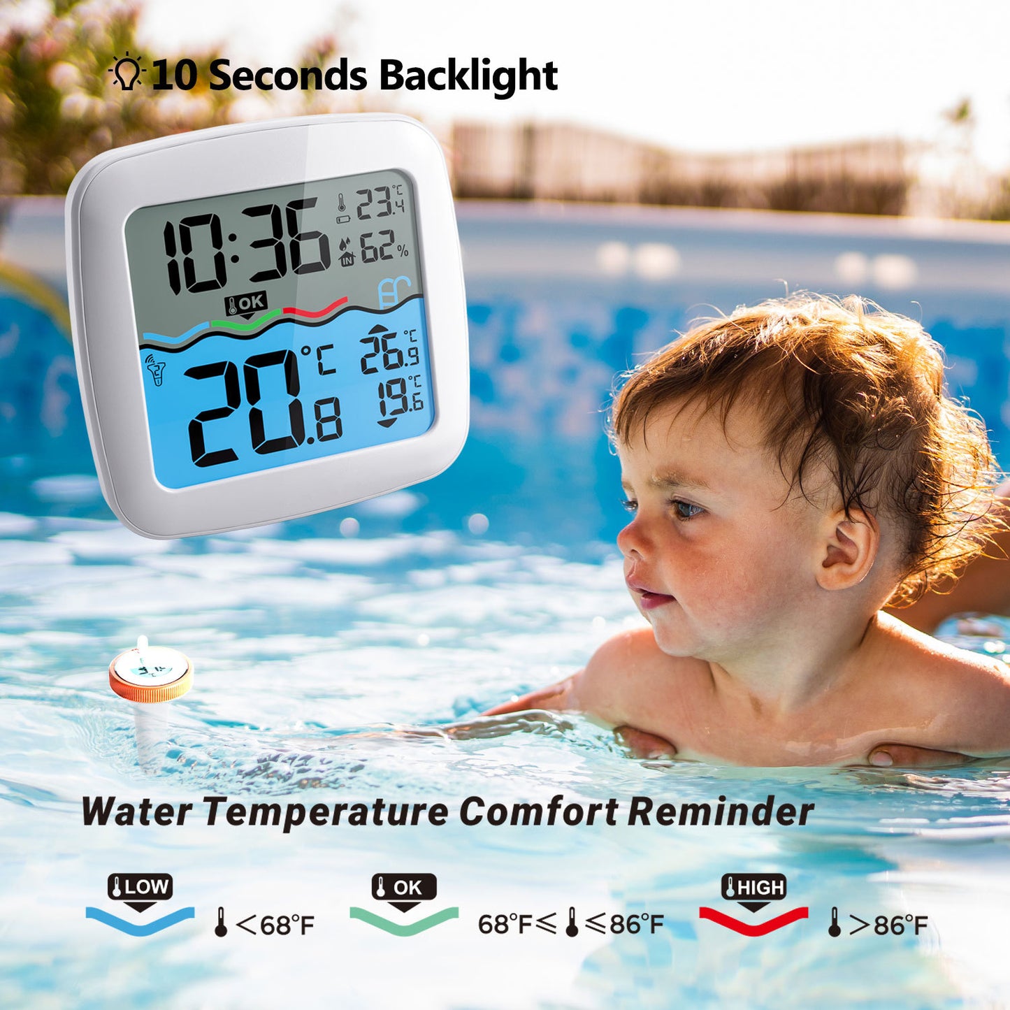 Wireless Pool Thermometer with LCD Display 200ft Range