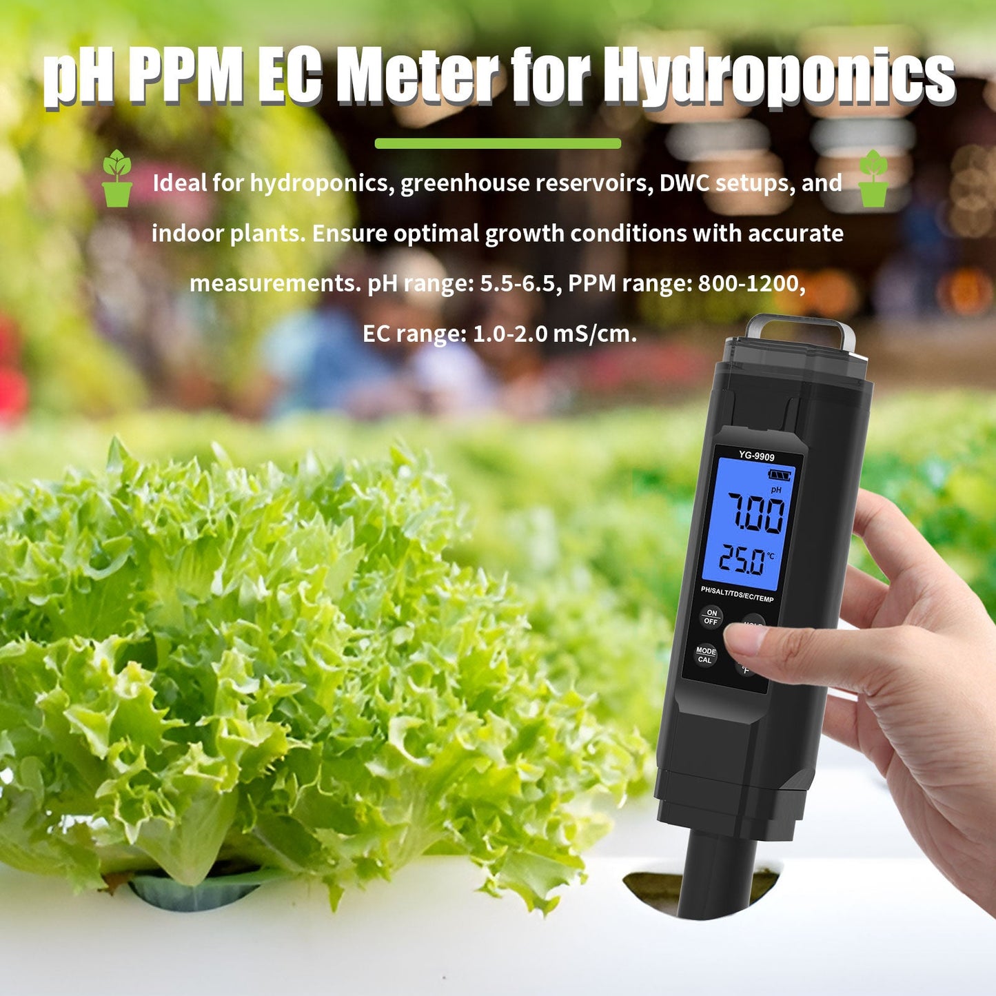 YG-9909 Digital 5-in-1 Water Quality Tester pH/TDS/EC/Salinity/Temperature Meter Yieryi