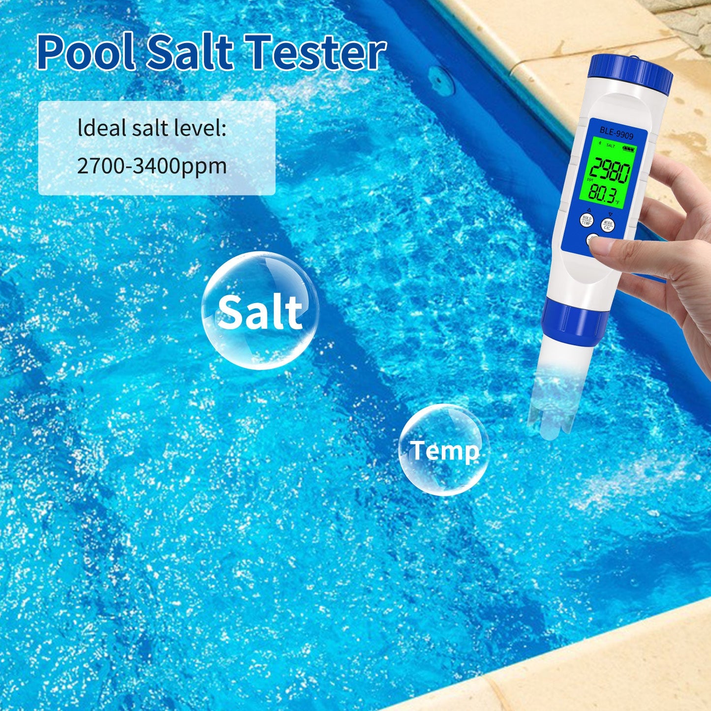 YIERYI 5 in 1 Salinity Meter, TDS EC Temp pH Tester, Bluetooth pH Meter for Drinking, Pool, Swimming Pool and Aquarium Yieryi