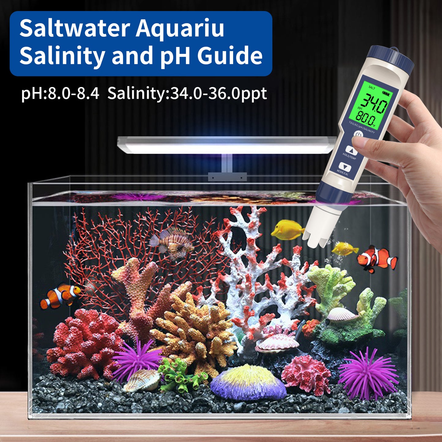 YIERYI Pool Salt Tester, pH Meter for Saltwater pH Tester and Digital Salinity Tester 5 in 1 Salinity Meter for Hot Tubs and Spas