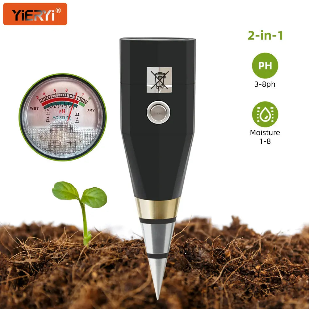 YIERYI Soil pH Meter, 2 in 1 Soil Moisture and pH Tester with pH Range 3 to 8 pH Moisture 1 to 8 Yieryi