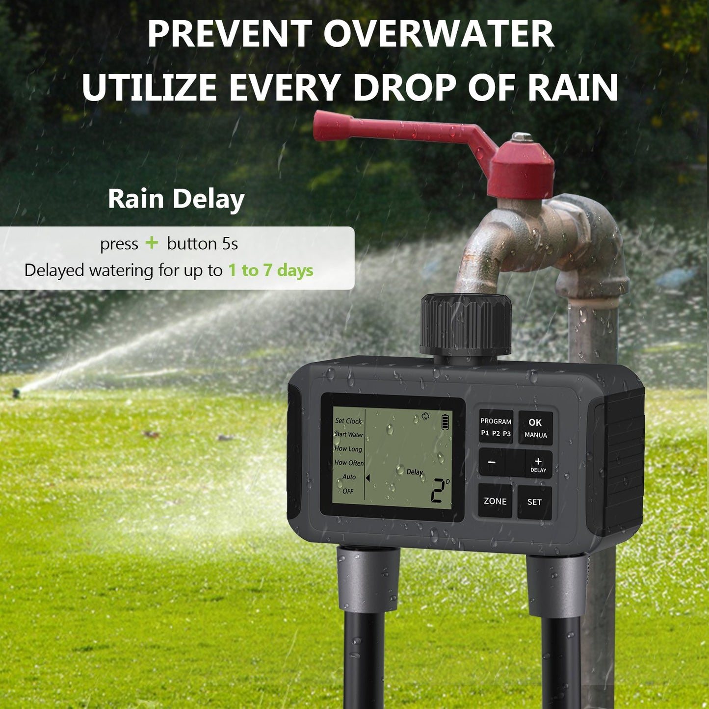 YIERYI Sprinkler Timer, Programmable Water Timer for Garden Hose, Outdoor Hose Timer for Lawns, Yard and Pool, 2 Outlet Yieryi