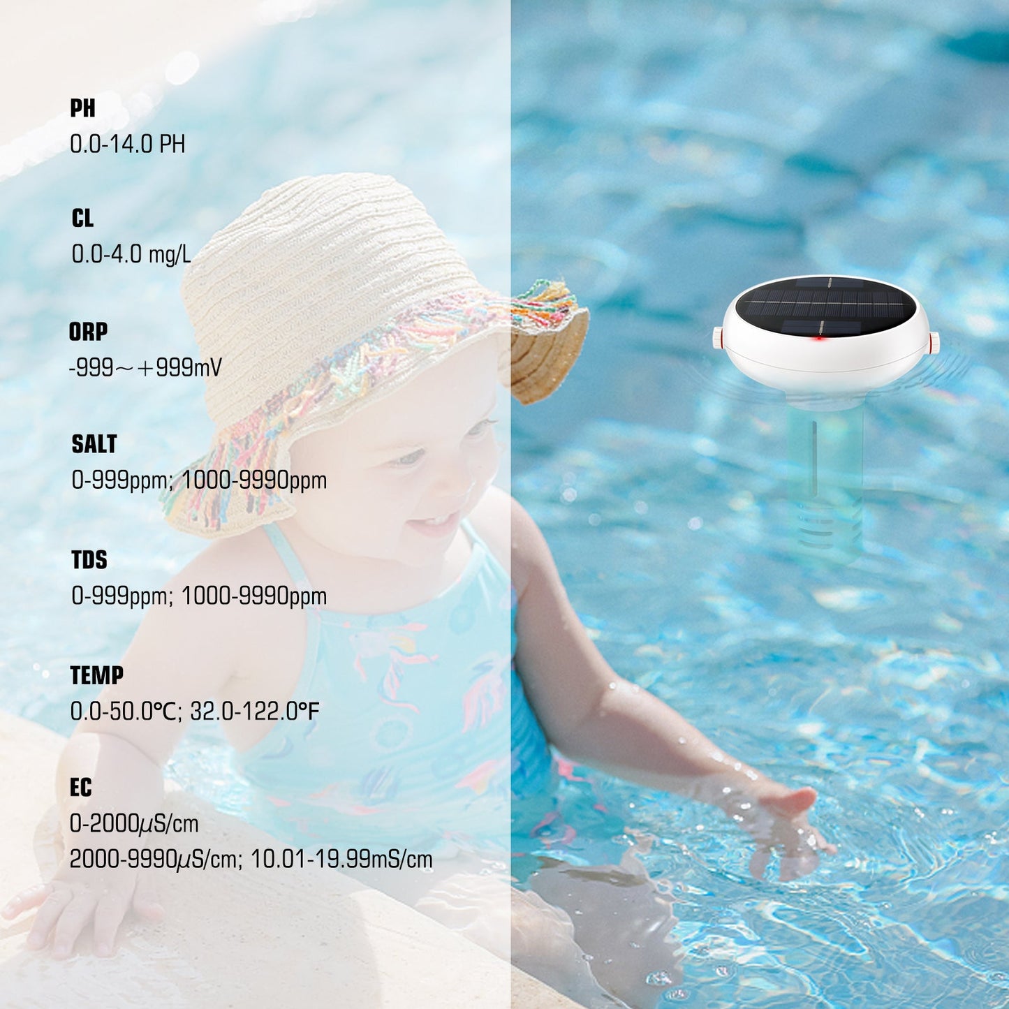 YIERYI 7-in-1 pH Meter, Pool Salt Tester, Chlorine Tester with Smart Hub, Digital Chlorine Meter for Swimming Pools Yieryi