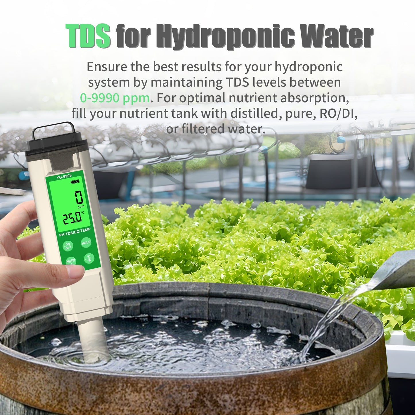 YiERYi YG-9908 4-in-1 Water Tester – pH, EC, TDS, Temp Yieryi