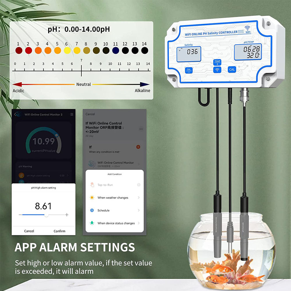YIERYI Smart pH Meter, Seawater Salinity Tester, pH/Salt/Temp Tester for Fish Tank Aquariums Aquaculture Yieryi