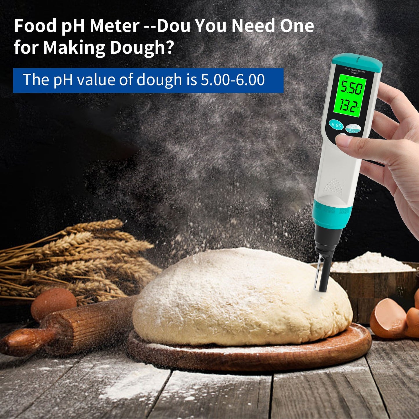 YIERYI pH Meter with ATC Food pH Tester, for Sourdough, Meat, Bread, Cheese, Soft Soil, Water Yieryi