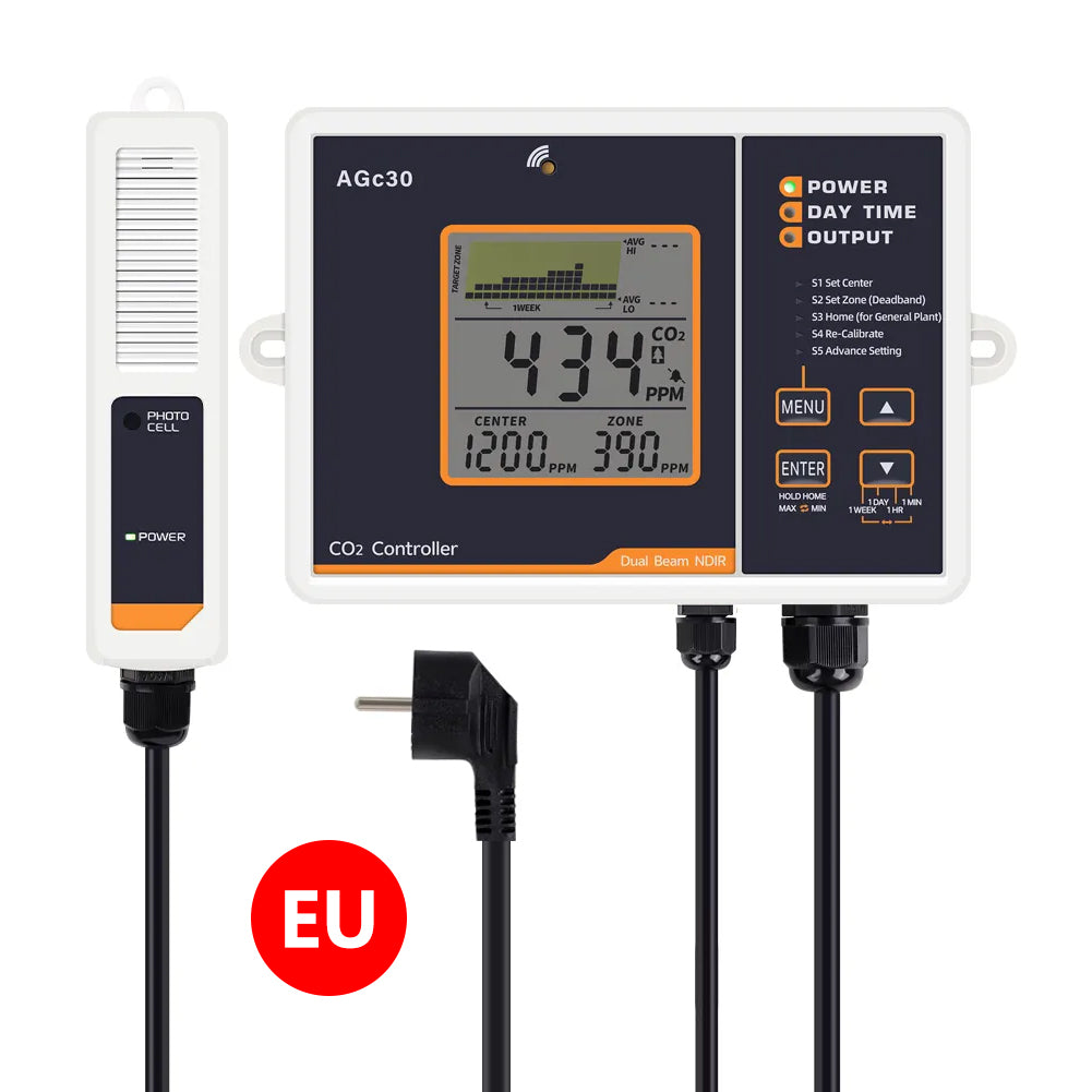 AGc30 CO2 Monitor Dual NDIR Sensor 0-5000ppm Auto Mode Day/Night for Greenhouse & Lab