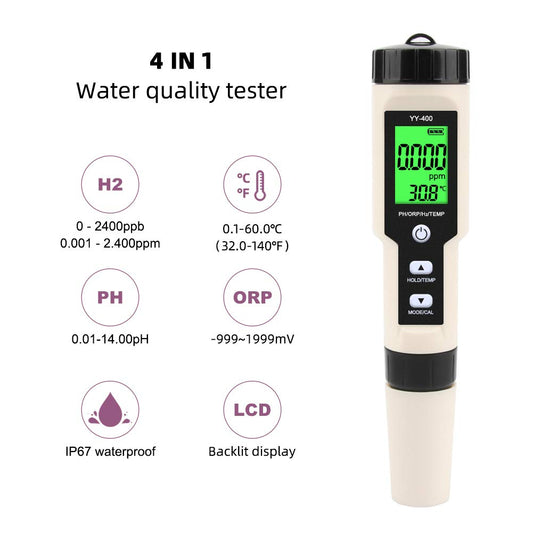 YIERYI 4 in 1 H2/PH/ORP/TEMP Meter Hydrogen Tester Water Quality Monitor For Pools Drinking Water With ORP Powder