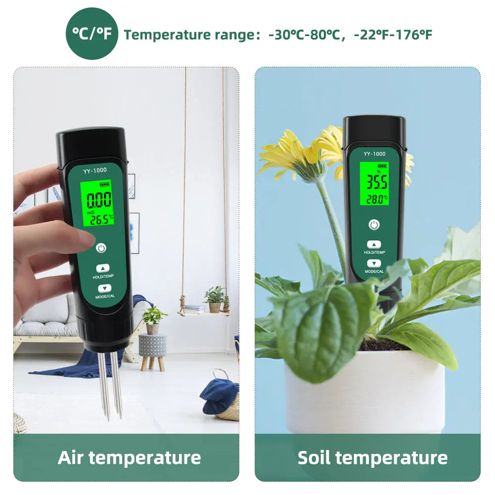 YIERYI Soil EC Meter for Soil Moisture Temperature and Conductivity Measures Yieryi