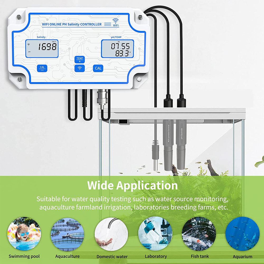 YIERYI Smart pH Meter, Seawater Salinity Tester, pH/Salt/Temp Tester for Fish Tank Aquariums Aquaculture Yieryi