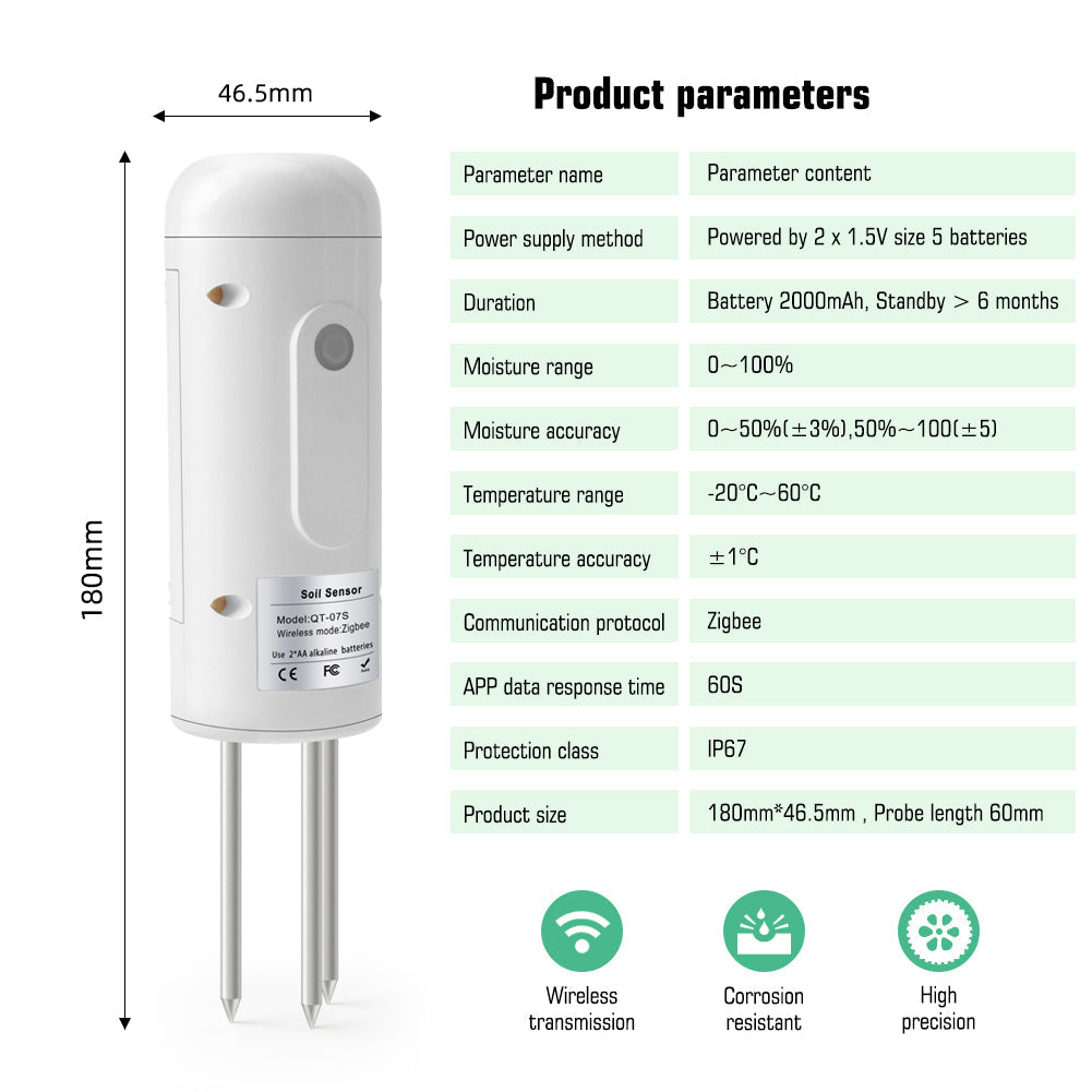 YIERYI Tuya Zigbee Wireless Soil Moisture Meter, Temperature Humidity Tester Plant Monitor for Garden Planting Yieryi