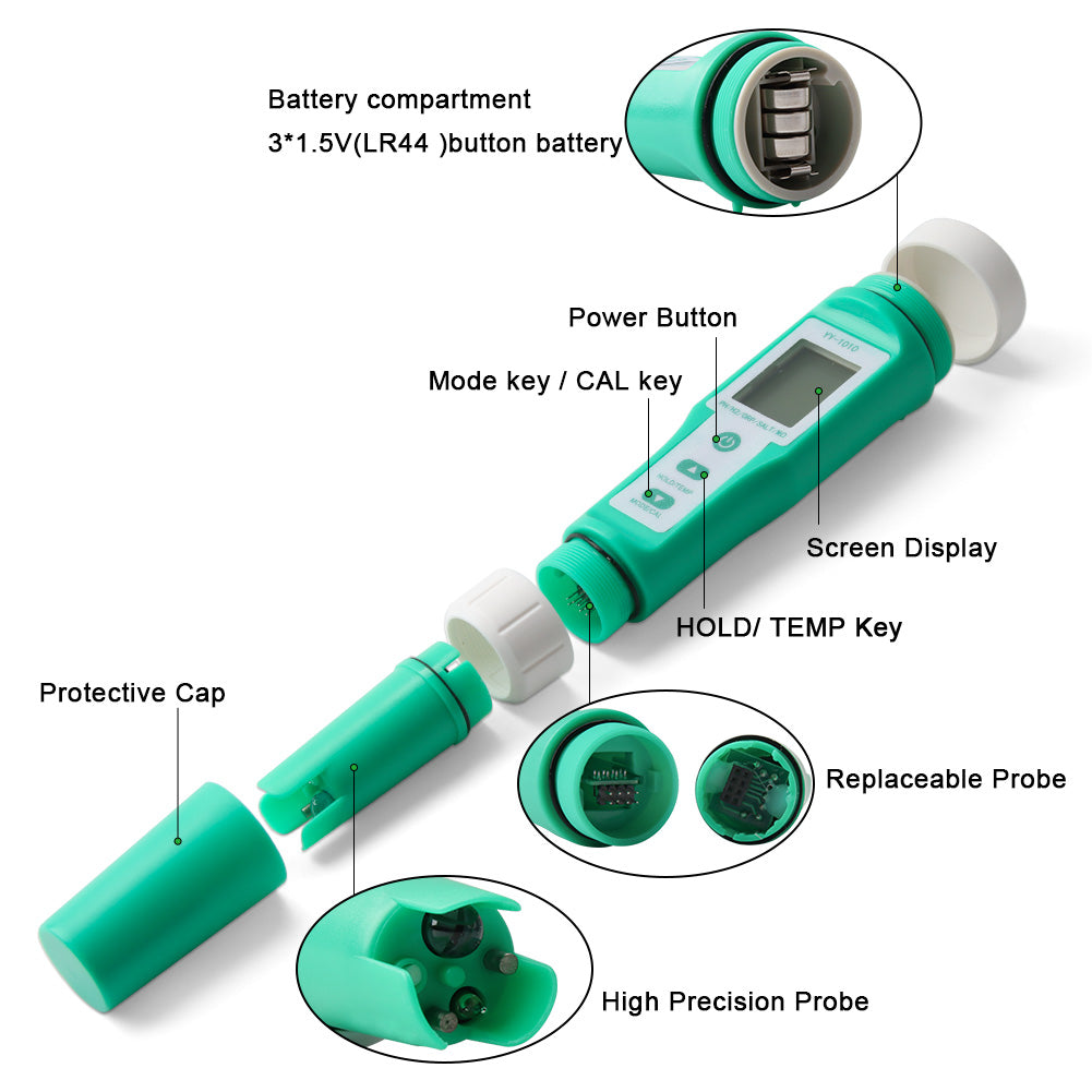 YIERYI 10 in 1 Water Quality Tester pH/TDS/EC/Salinity/Temp/S.G/ORP/H2/Fertility/Resistivity Meter Yieryi