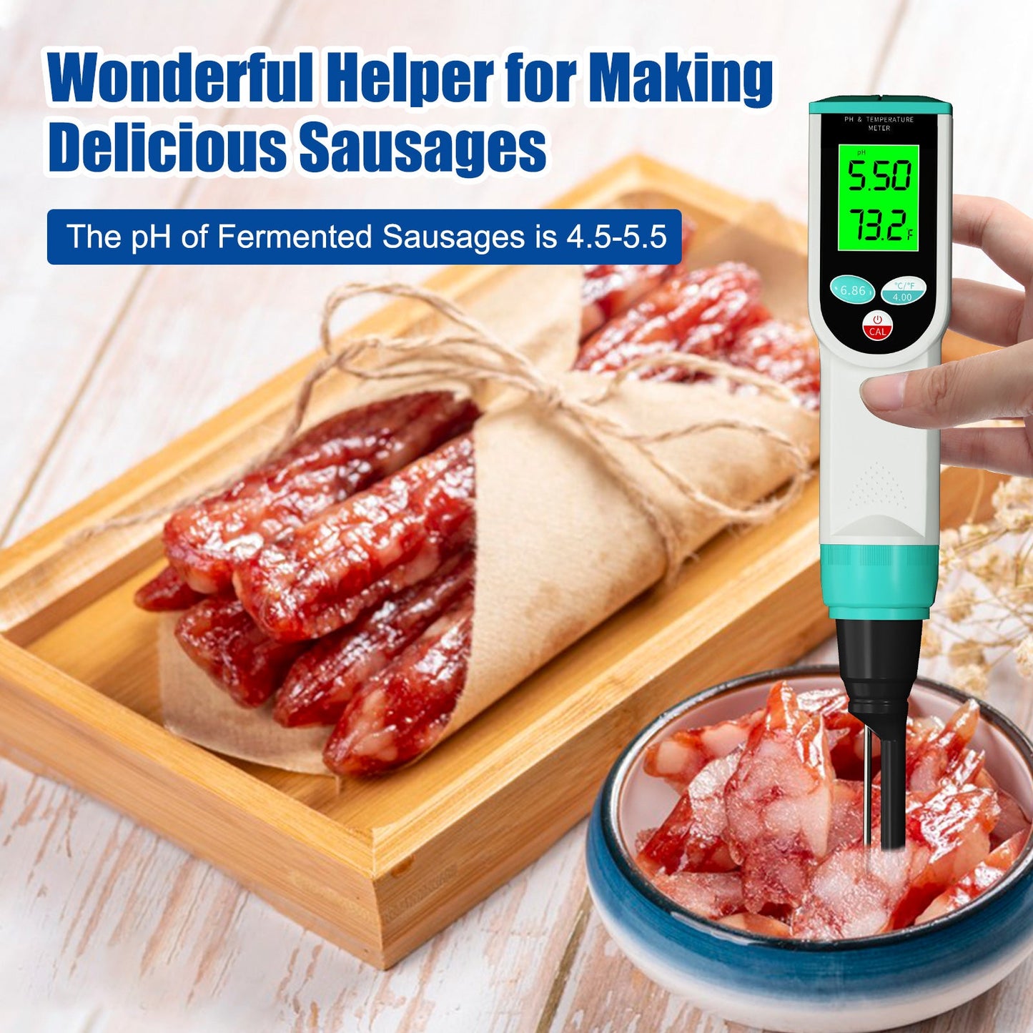 YIERYI pH Tester for Food, Digital pH Meter for Food, Food pH Tester for Sourdough, Meat, Bread, Canning, Cheese, Water Yieryi