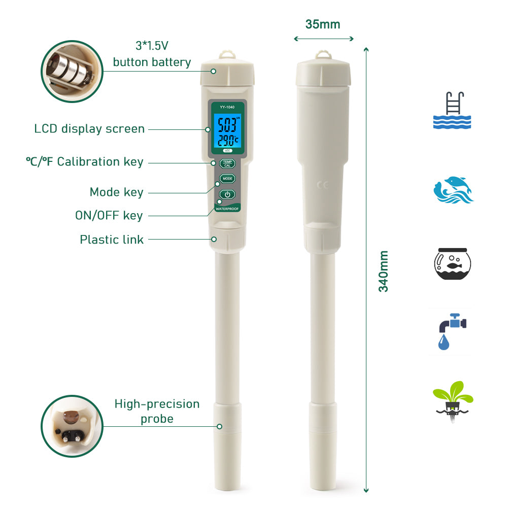 YIERYI pH Meter TDS Meter , 4 in 1 EC TDS Temp pH Tester for Hydroponics, Digital EC Meter for Nutrients Growing, Indoor Garden Yieryi