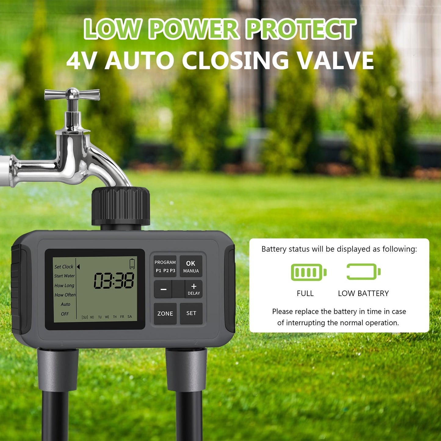YIERYI Sprinkler Timer, Programmable Water Timer for Garden Hose, Outdoor Hose Timer for Lawns, Yard and Pool, 2 Outlet Yieryi