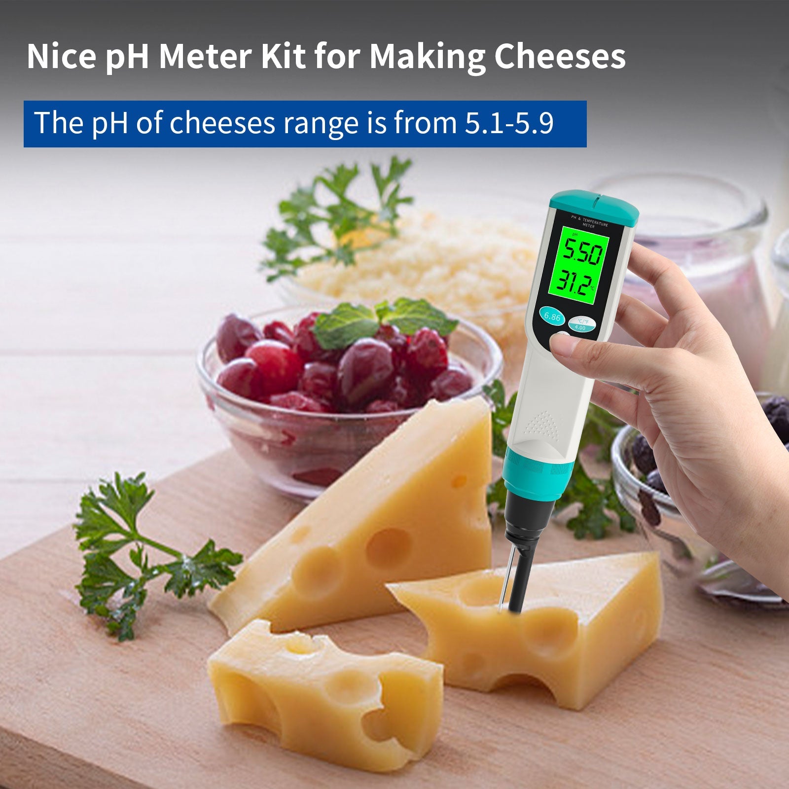 YIERYI pH Meter with ATC Food pH Tester, for Sourdough, Meat, Bread, Cheese, Soft Soil, Water Yieryi