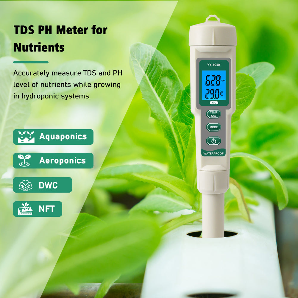 YIERYI pH Meter TDS Meter , 4 in 1 EC TDS Temp pH Tester for Hydroponics, Digital EC Meter for Nutrients Growing, Indoor Garden Yieryi