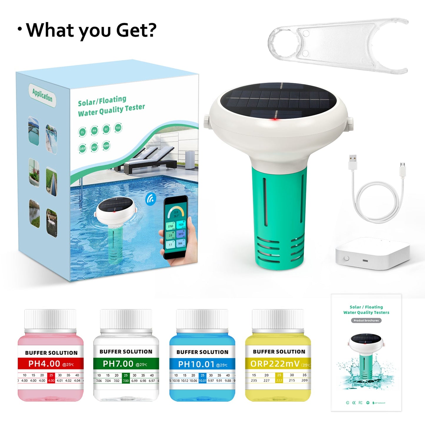 YIERYI 7-in-1 pH Meter, Pool Salt Tester, Chlorine Tester with Smart Hub, Digital Chlorine Meter for Swimming Pools Yieryi