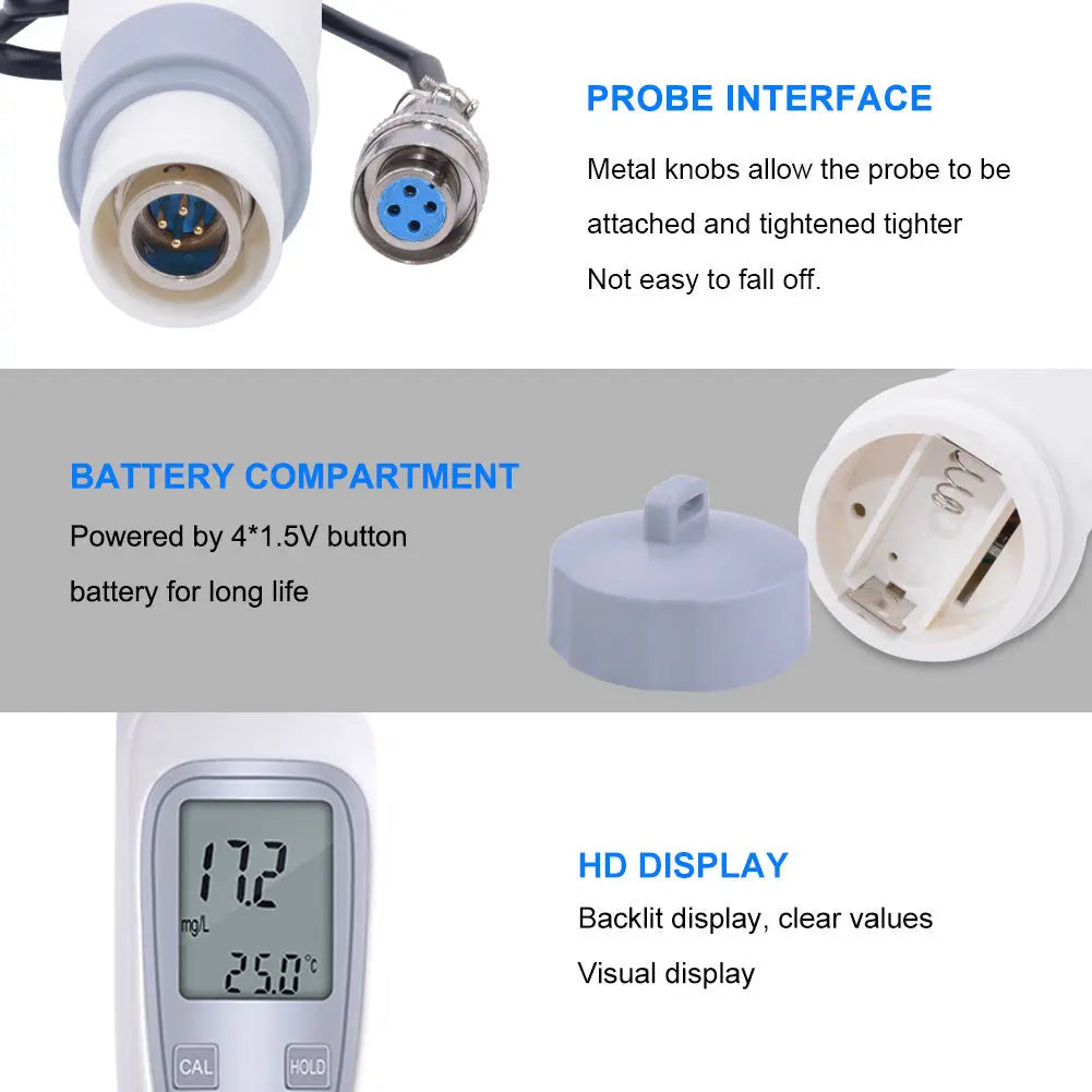 YIERYI Dissolved Oxygen Meter with DO Probe, DO Meter Water Quality Monitor, 0.0-20.0mg/L ±0.3mg/L Yieryi